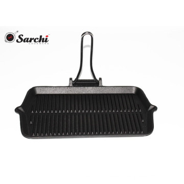 Rectangle Pré-assaisonné Grill Pan avec poignée en acier inoxydable